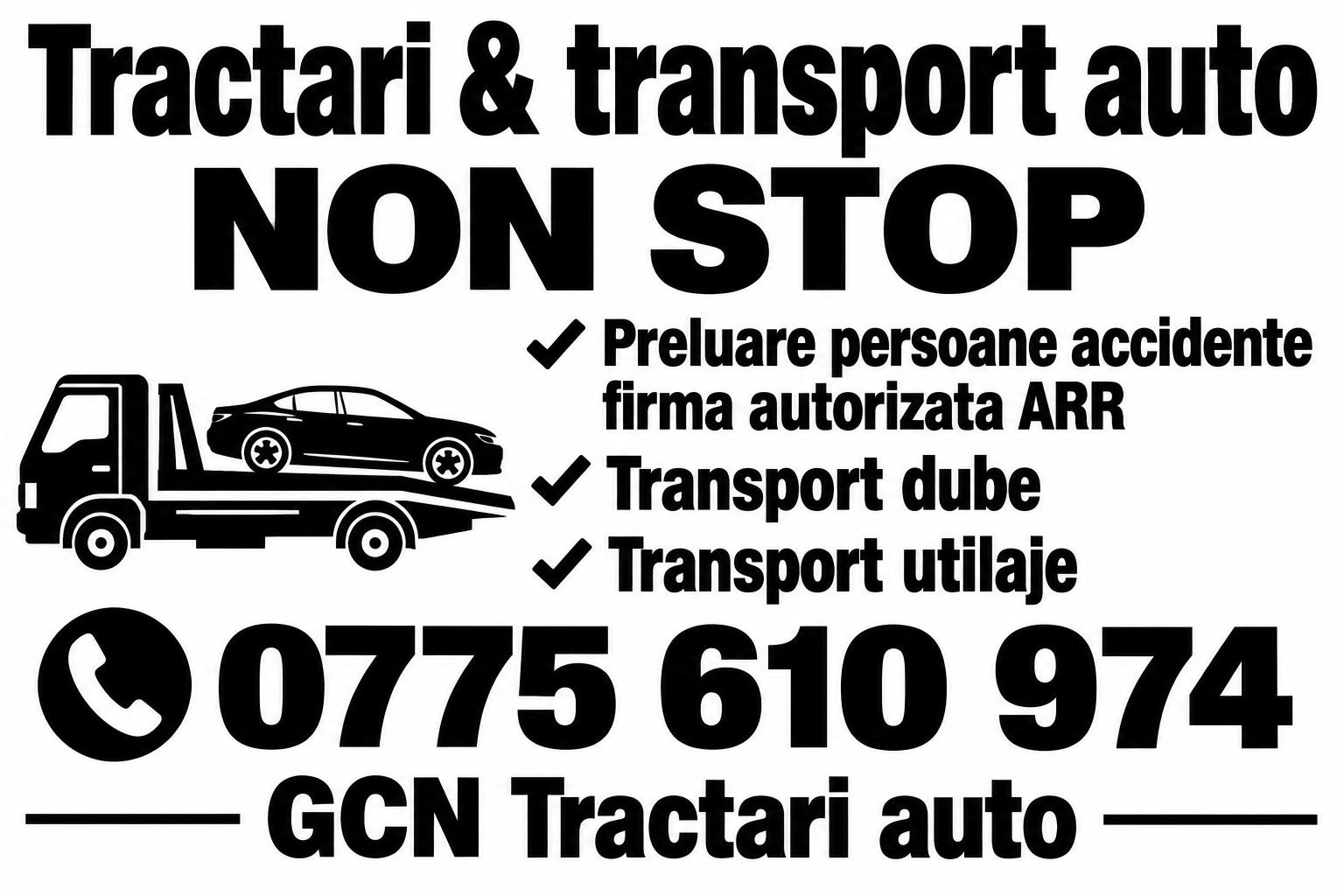 GCN Tractări Auto — tractări și transport auto non-stop, telefon 0775 610 974