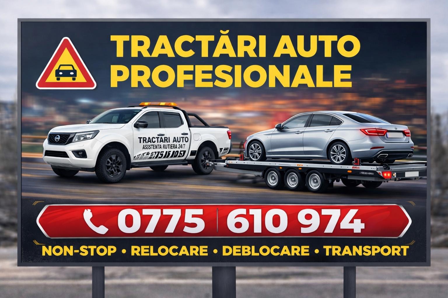 Banner promoțional tractări auto cu dubă și platformă