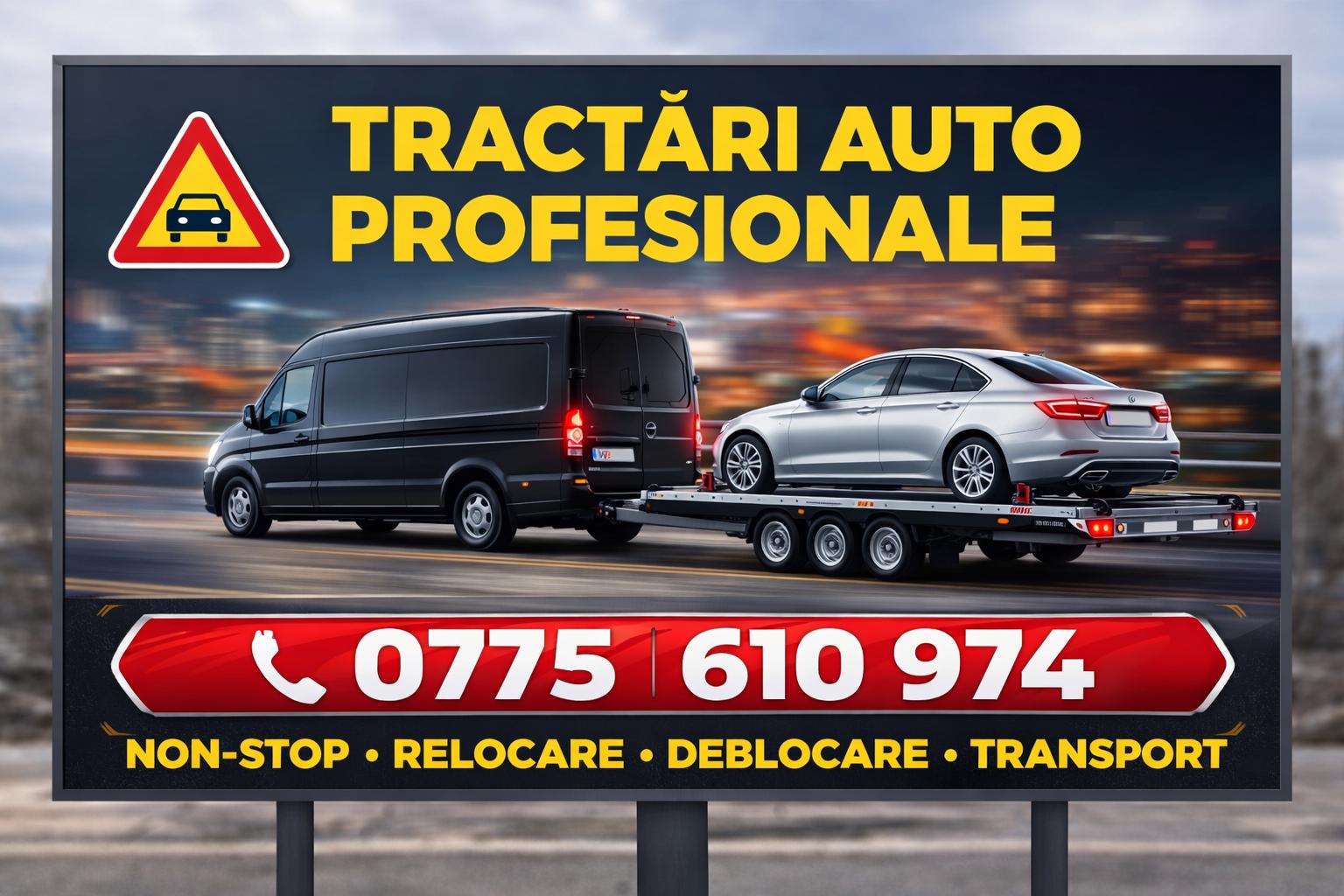 Banner promoțional tractări auto cu pickup și platformă