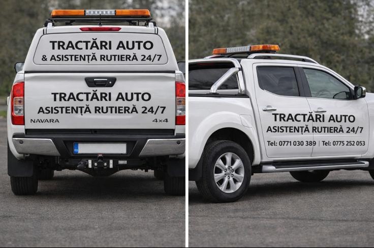Pickup negru colaj redimensionat GCN Tractări Auto